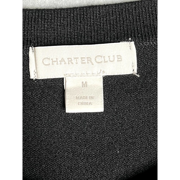 Charter Club Lace Embellished Button Cardigan (Deep Black, M) - Picture 3 of 8